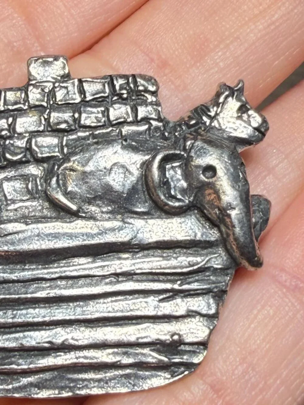 Sheridan Vintage Noahs Ark Brooch Animals Pewter Silver Tone 2”